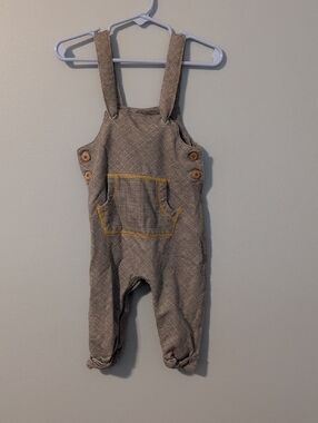 Matilda Jane Tan Overalls with Yellow Stitching